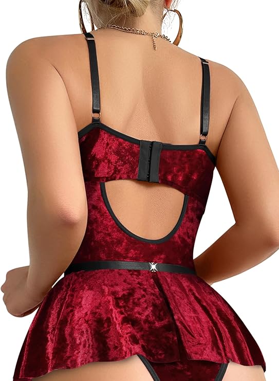Tiered Bustier Lace Lingerie Set with Garter & Stockings
